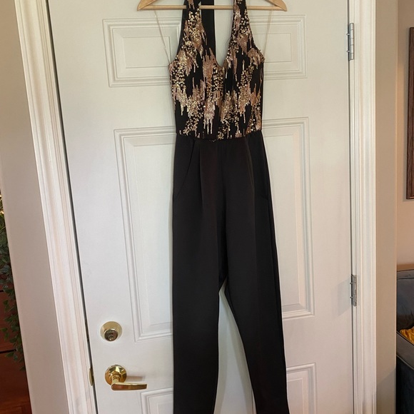 VINTAGE Halter Jumpsuit with Gold Sequinned Top | Small - Picture 7 of 7